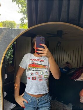 Gray Short Sleeve Graphic Tee with Train Motif